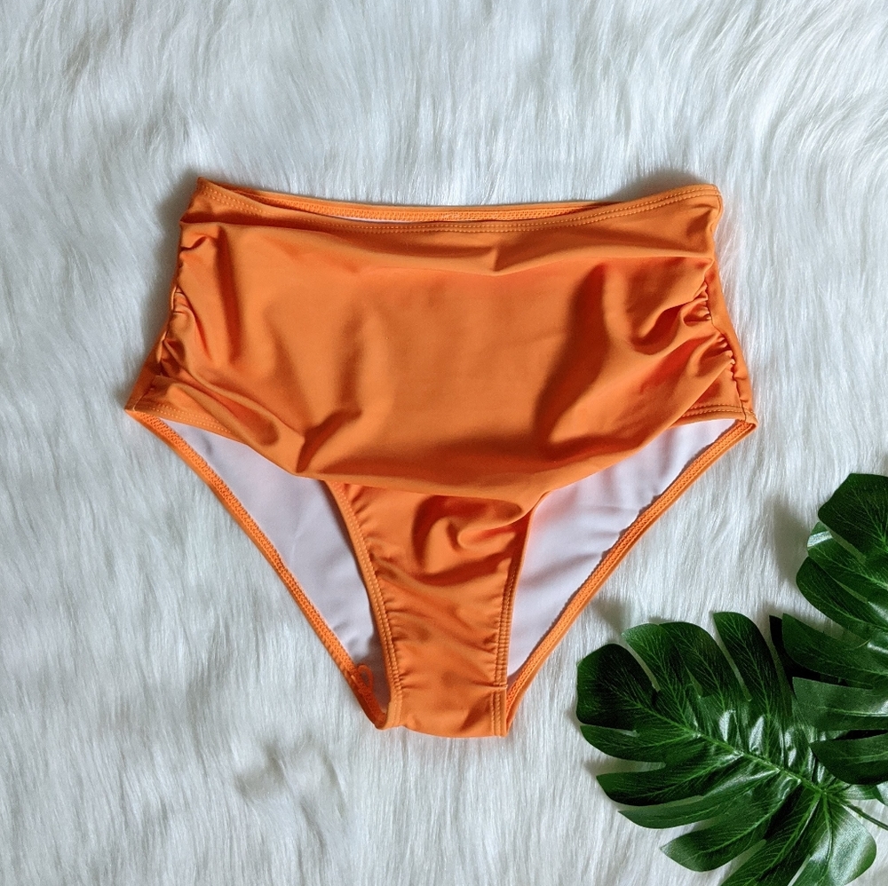 Orange high waist scrunch side bikini bottom